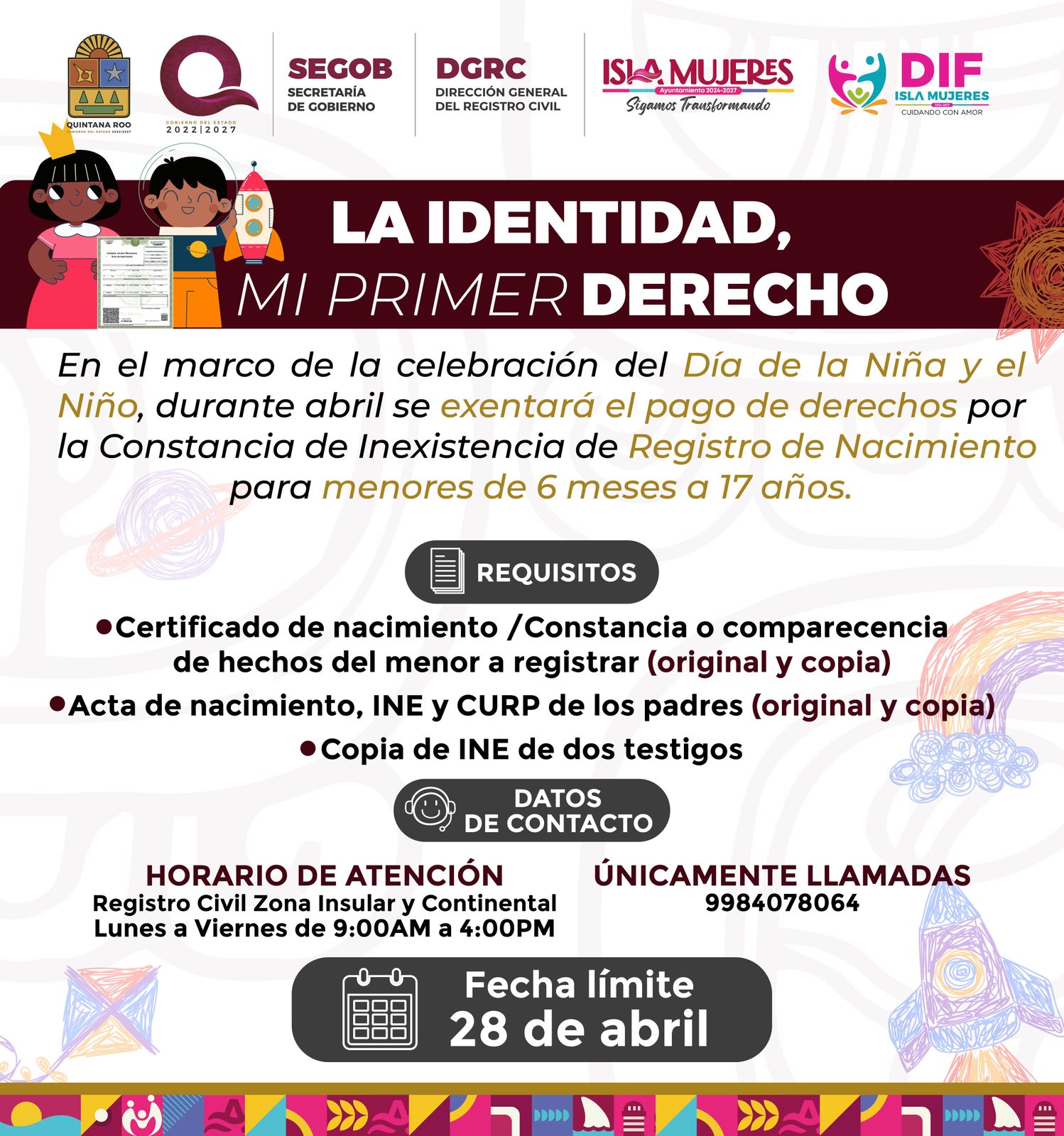 Gobierno de Isla Mujeres impulsa el derecho a la identidad de niñas y niños