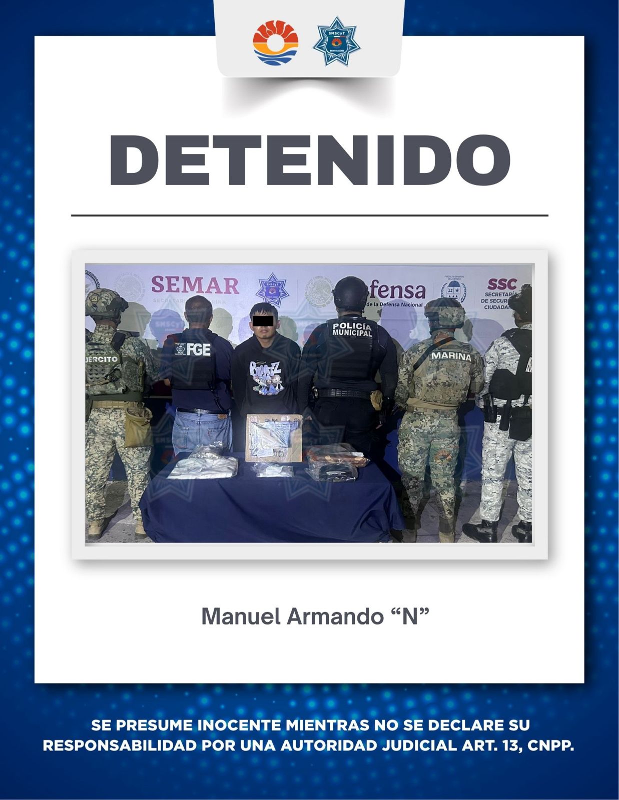 DETIENEN A MASCULINO CON ARMA DE FUEGO Y NARCÓTICOS DURANTE OPERATIVO BLINDAJE CANCÚN