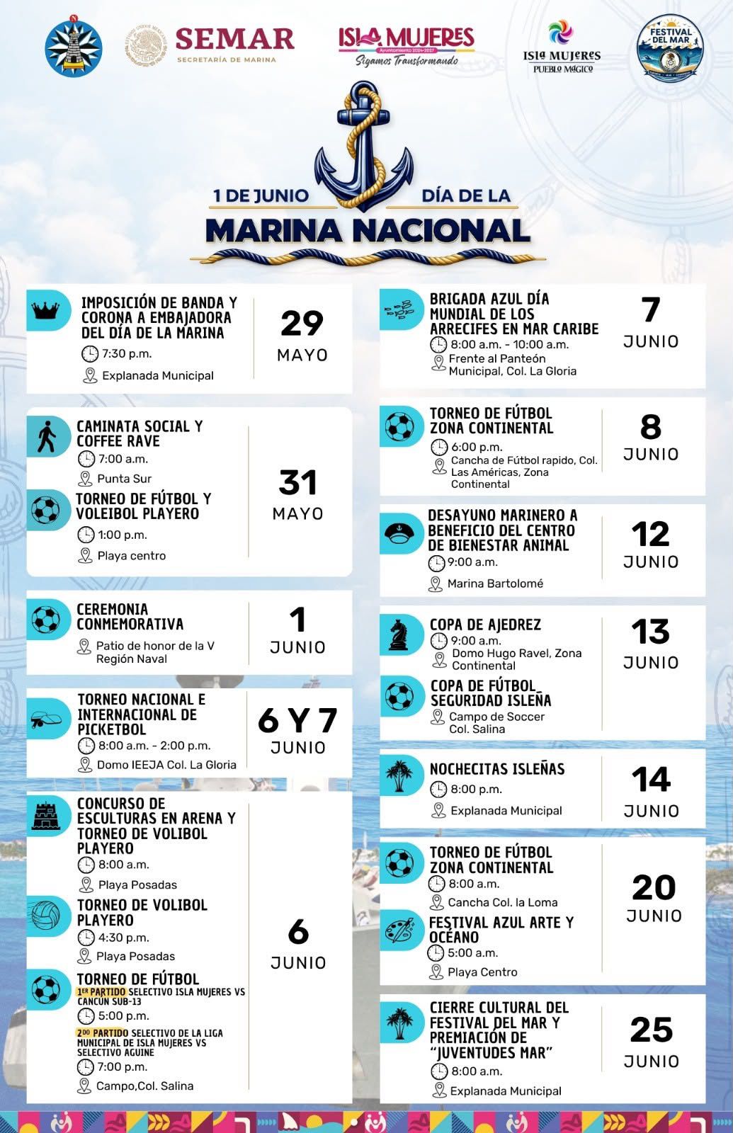Gobierno de Isla Mujeres anuncia agenda cultural, deportiva y social para conmemorar el Día de la Marina