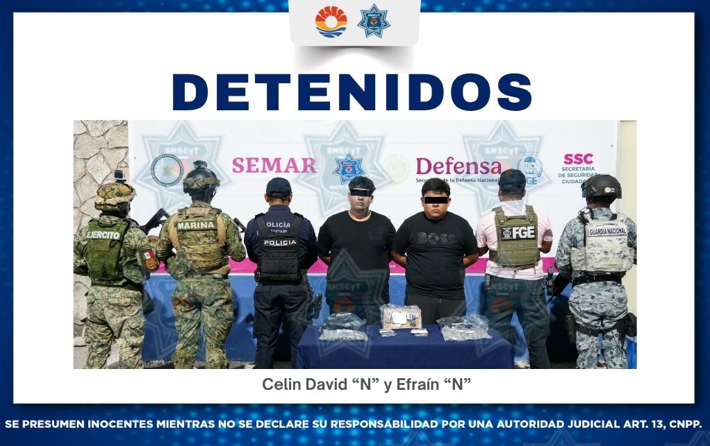 DETIENEN A DOS MASCULINOS CON PRESUNTOS NARCÓTICOS Y ARMA DE FUEGO DURANTE OPERATIVO BLINDAJE CANCÚN