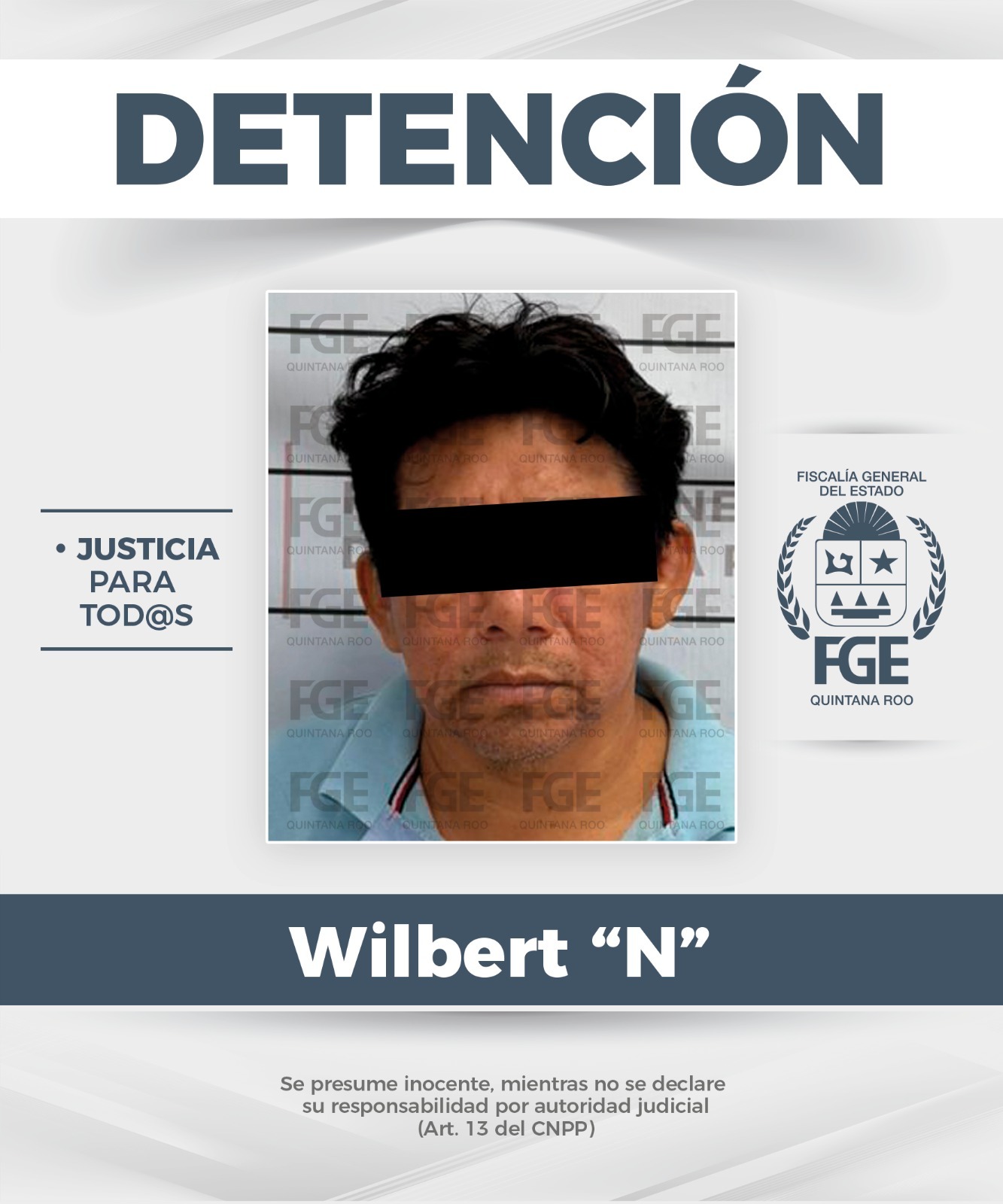 Cumplimenta FGE Quintana Roo orden de aprehensión para un masculino por violación en Playa del Carmen