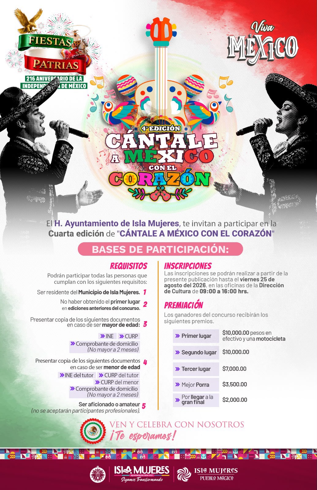 Gobierno de Isla Mujeres abre convocatoria para el concurso “Cántale a México con el Corazón”