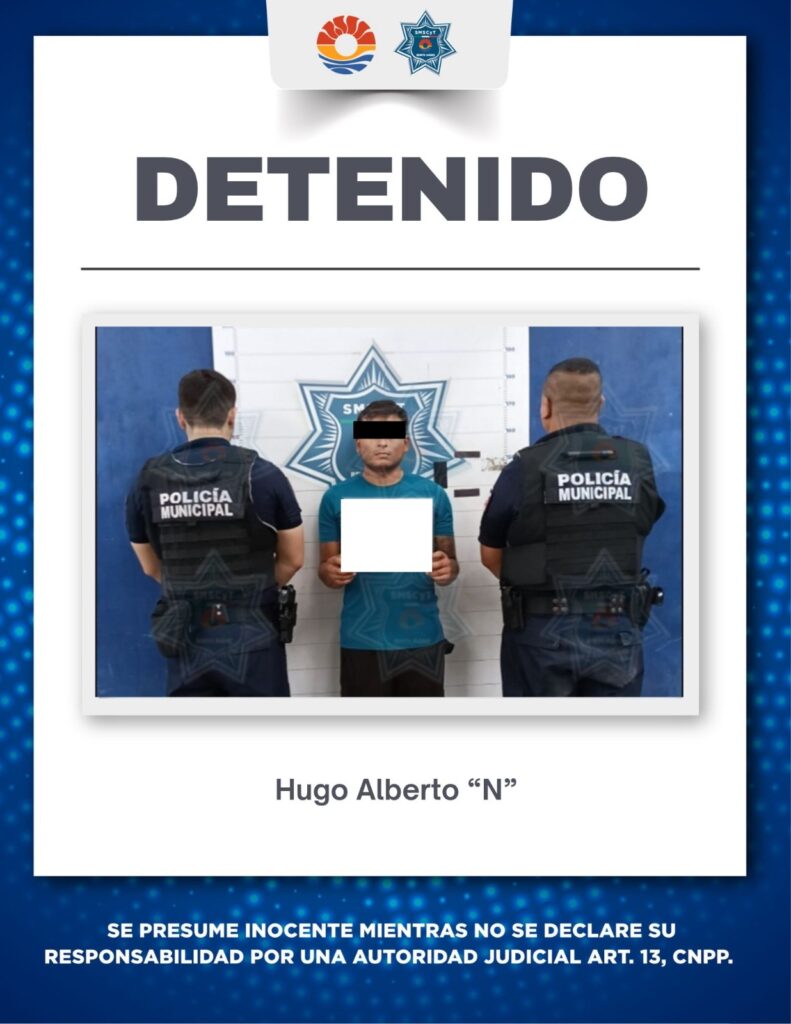POLICÍA CANCÚN DETIENE A MASCULINO POR DESOBEDIENCIA Y RESISTENCIA DE PARTICULARES